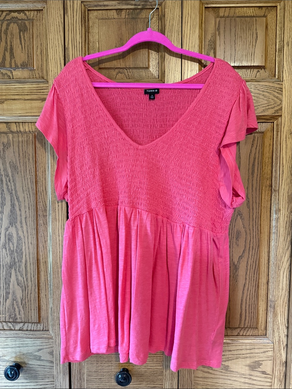 torrid Coral Pink V-Neck Smocked Peplum Top